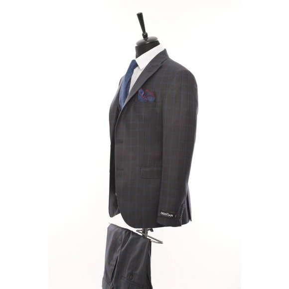 Derman Grey Square Patterned Fabric 3 Piece Suit - Picture 5 of 5